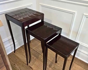 Barbara Barry for Baker Furniture Mahogany Lacquer Nesting Tables -RARE Set of 3