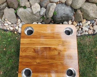Teak Boat Table | Yacht Cockpit Table with Stainless Steel Cupholders