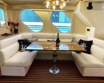 Custom Teak Boat Table Top with Compass & Cupholders and Without