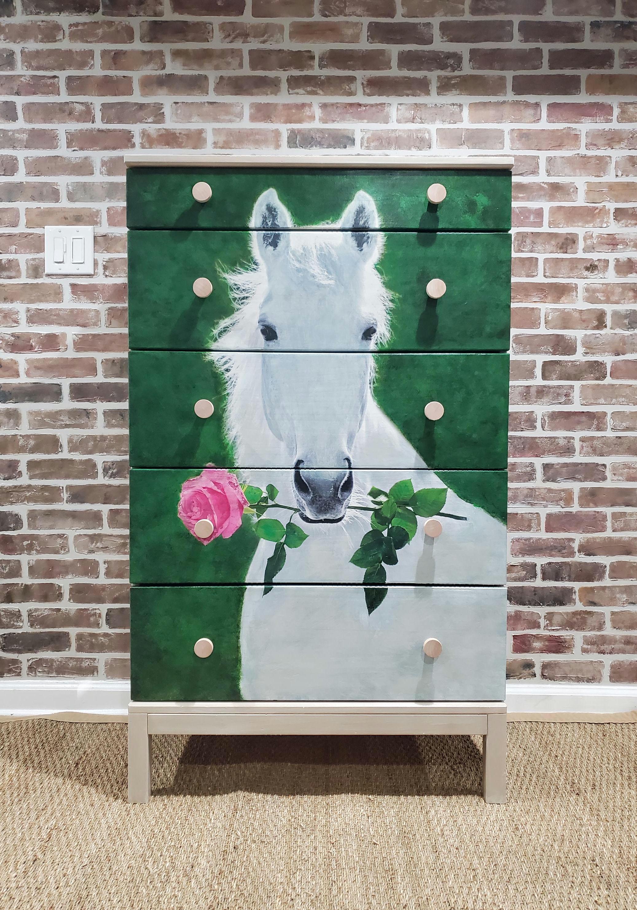 Painted dresser equestrian nursery rare one of a kind horse with rose art