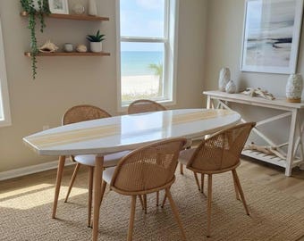 Dining Table Set: Coastal Surfboard Kitchen Table With Chairs 6 Foot Table 5 piece set Table only available. FREE SHIPPING Custom Colors