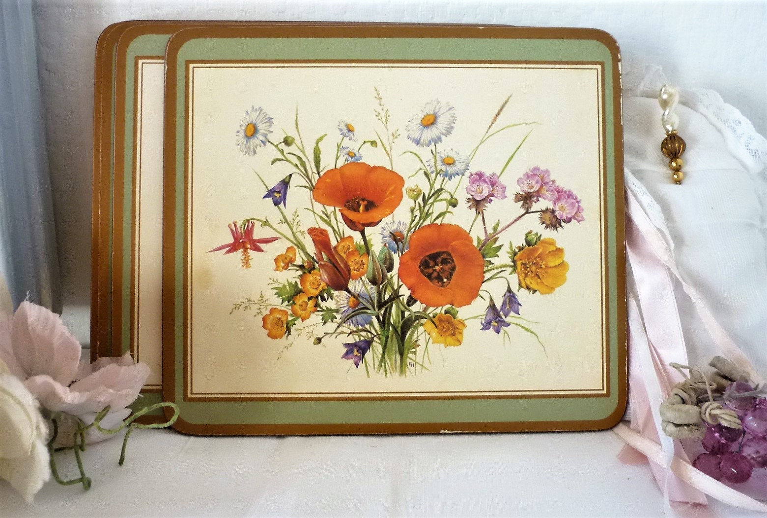 6 Sets de Table Vintage Pimpernel Fleurs Angleterre Planches Individuelles Pour Un Petit Déjeuner Pr