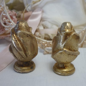 2 Antique French classic bronze curtain rod ends or finials ROSEBUD