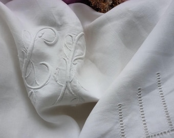 vintage  french LINEN EMBROIDERED  SHEET
