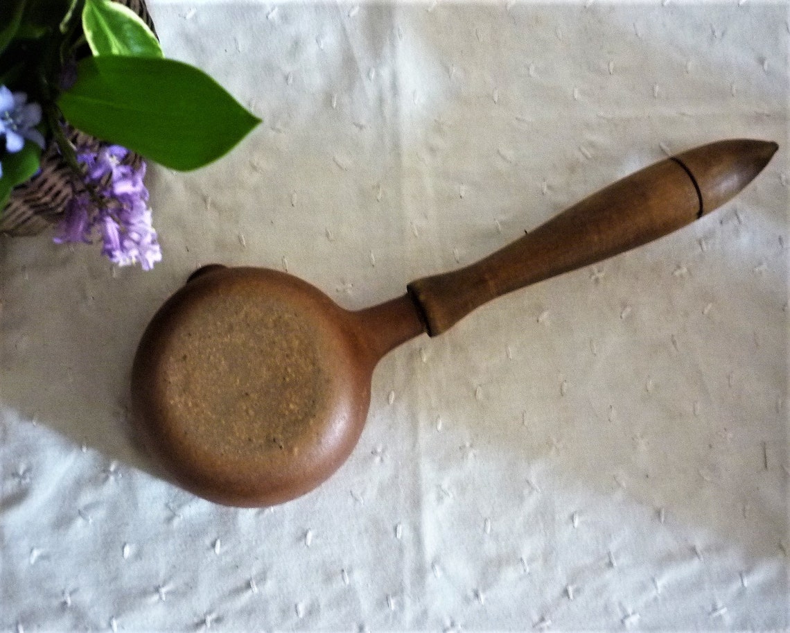 Large French vintage Rustic ladle ceramic and Wooden handle Etsy