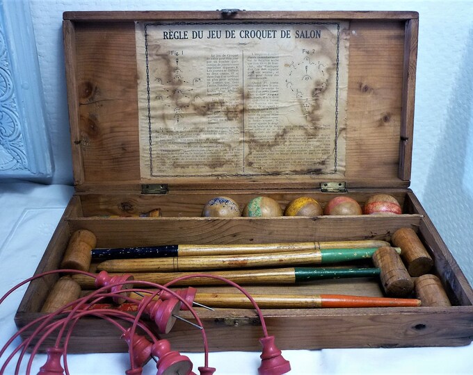 Antique French Table Croquet Set in Wooden Box 1940 Etsy