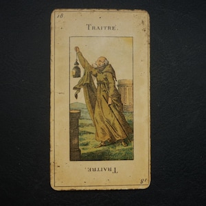 Carta de jogo DIVINATÓRIA TAROT francês antigo XIX Etteilla Grimaud Paris carta 18