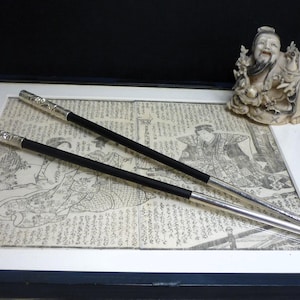 pair of vintage  silver plated  and EBONY  Chinese  Japanese  CHOPSTICKS