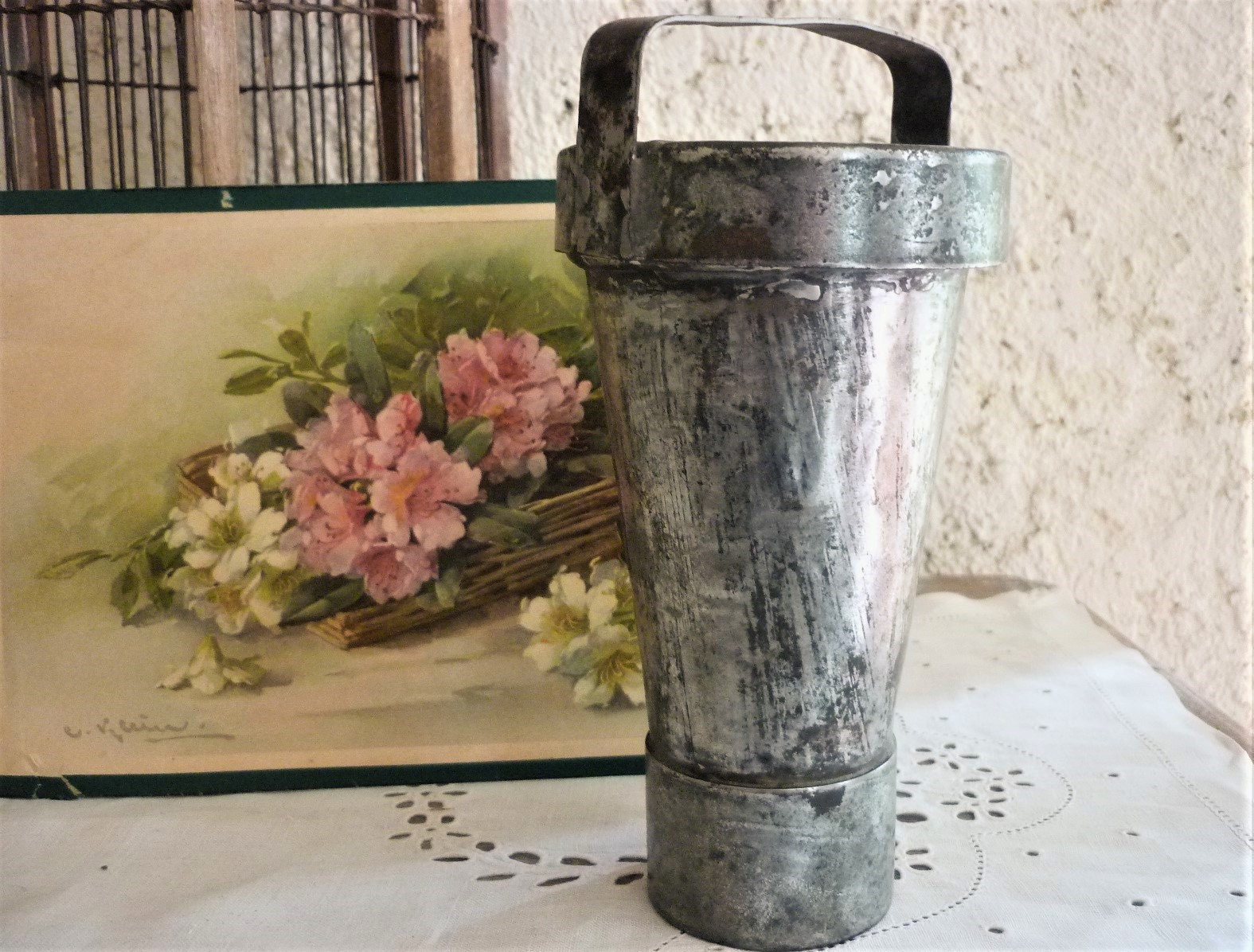 Ancien Moule à Glace Français Pudding en Fer Blanc