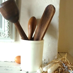 3 Antique french Wooden   pestles and butter plate