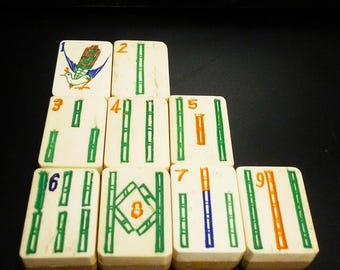 9 bamboe Mahjong-tegels, set D