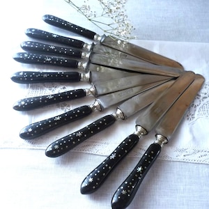 10 Antique VICTORIAN KNIVES  Mother of Pearl and silver Inlay Handles