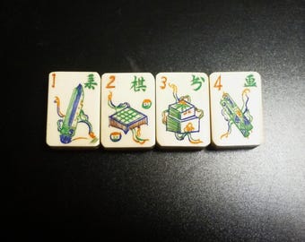 Gereserveerd voor Marie: 4 vintage mahjongtegels, seizoenen, bamboe en been, kavel B