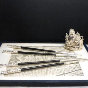 4  silver plated  and EBONY  Chinese  Japanese  CHOPSTICKS
