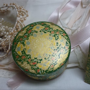 vintage french POWDER BOX  COTY Paris air spun Emeraude Coty  Face parfum beauty powder full