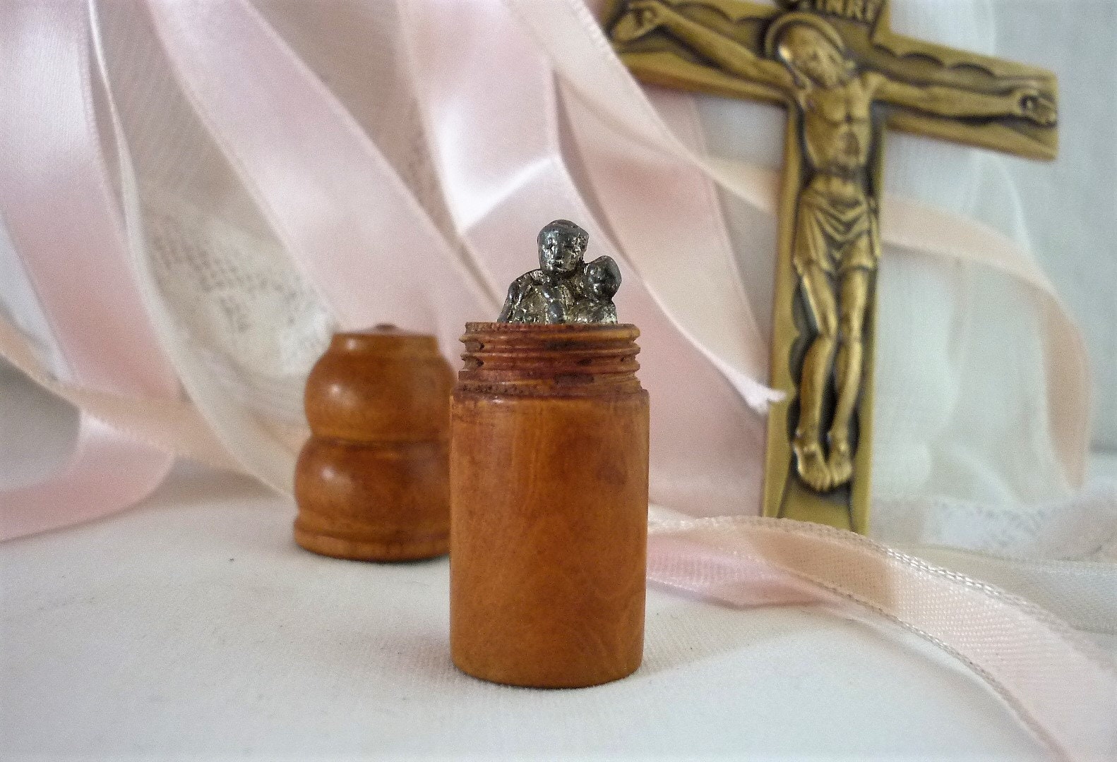 Petit Autel de Poche Miniature Dans Étui en Buis Vintage France Sanctuaire Pour Les Voyageurs Art Re