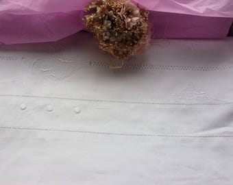 vintage  french LINEN EMBROIDERED  SHEET