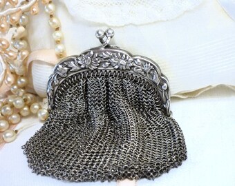 antique  French silver coin purse Antique French chain mail purse XIX