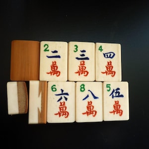 9 Vintage Mahjongg-Steine, Bambus- und Knochenfiguren, Set 11
