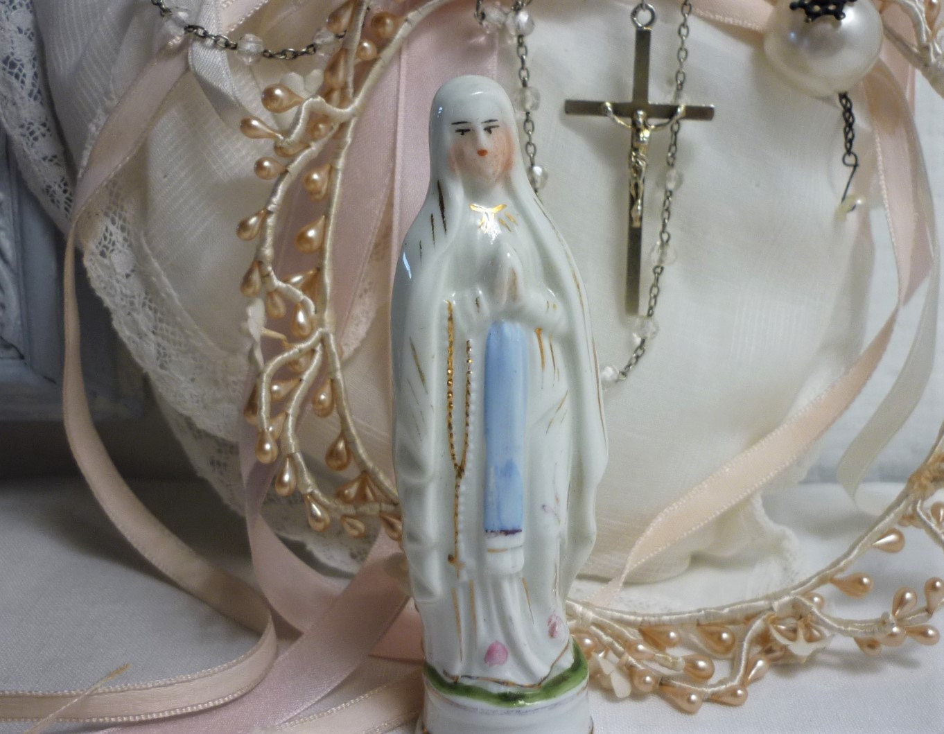 Très Petite Statue Religieuse Vierge Porcelaine Ancienne Paris Numérotée