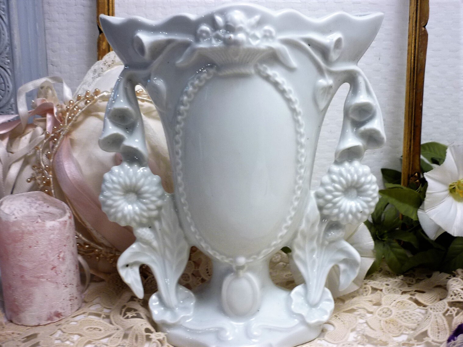 Grand Vase Lithurgique Ancien France d'autel Porcelaine Ancienne Xix