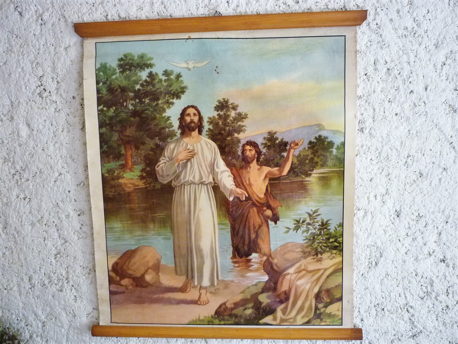 Tableau Pédagogique Entoilé Art Religieux Le Bapteme Du Christ Otto Adolph Stemler | 1872 1953 N9