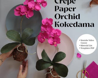 Corso video avanzato - Kokedama Orchidea in carta crespa - Accesso ai video di Youtube e modelli scaricabili