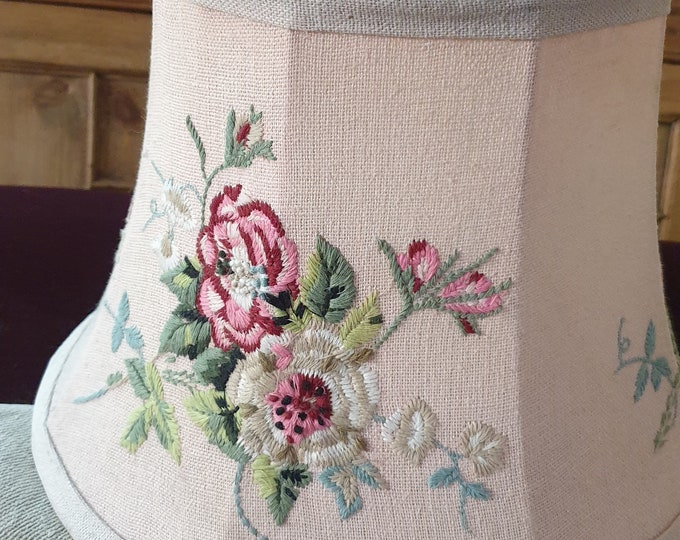 The Prettiest Vintage Laura Ashley Embroidered Lampshade in Pale Pink