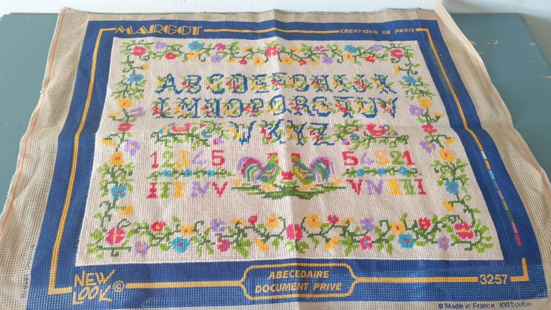 A Pretty French Vintage Needlepoint Sampler by Margot of Paris Etsy