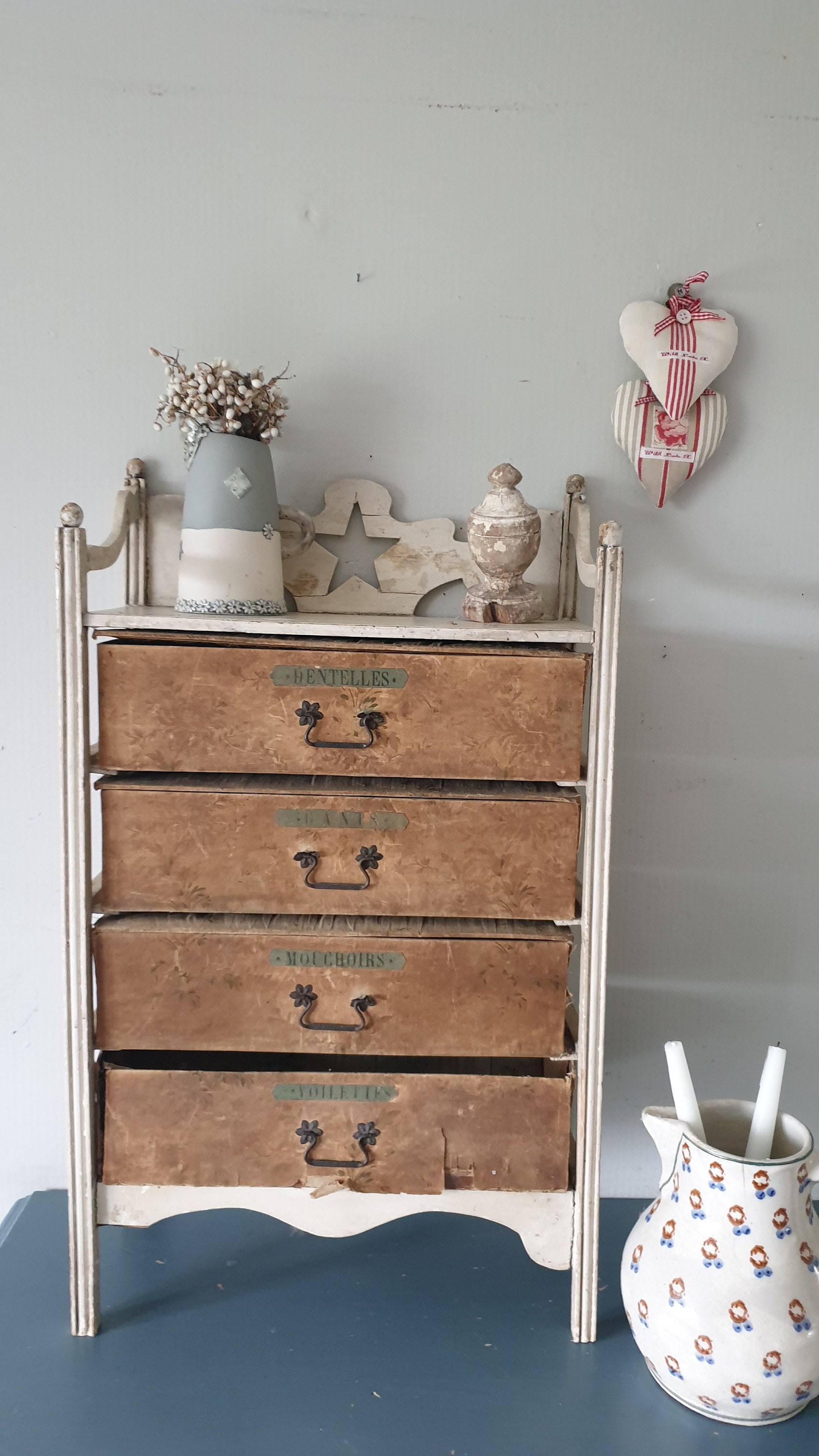 Wooden Chest with 6 drawers - Storage Cupboard Unpainted Decoupage Solid  Drawer