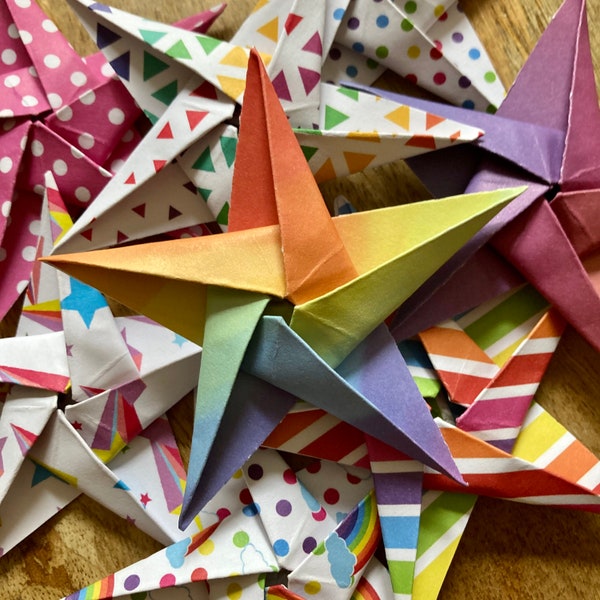 Rainbow Origami Stars ~ Set of 8 Handmade Paper Stars ~ LGBTQ Rainbow Paper Decoration