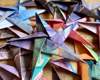 Marbled Blue, Pink and Gold Origami Stars ~ Set of 6 Handmade Paper Stars ~ Marble Gold Patterned Paper Decoration