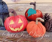 Halloween Fabric Jack-o-Lanterns - Set of 3 Samhain or Autumn Harvest Home Decor Handmade Thanksgiving Fall Ornaments