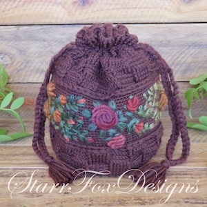 Handmade Victorian Style Evening Bag | Basket Weave Crochet Purse | Floral Embroidered Boho Drawstring Bag | Reticule Purse