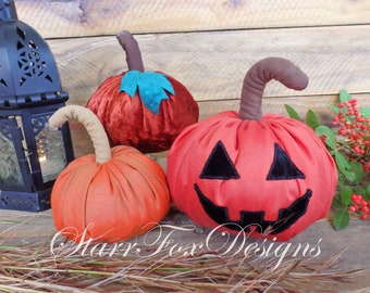 Samhain Fabric Jack-o-Lanterns - Set of 3 | Halloween or Autumn Harvest Home Decor | Handmade Thanksgiving Fall Ornaments
