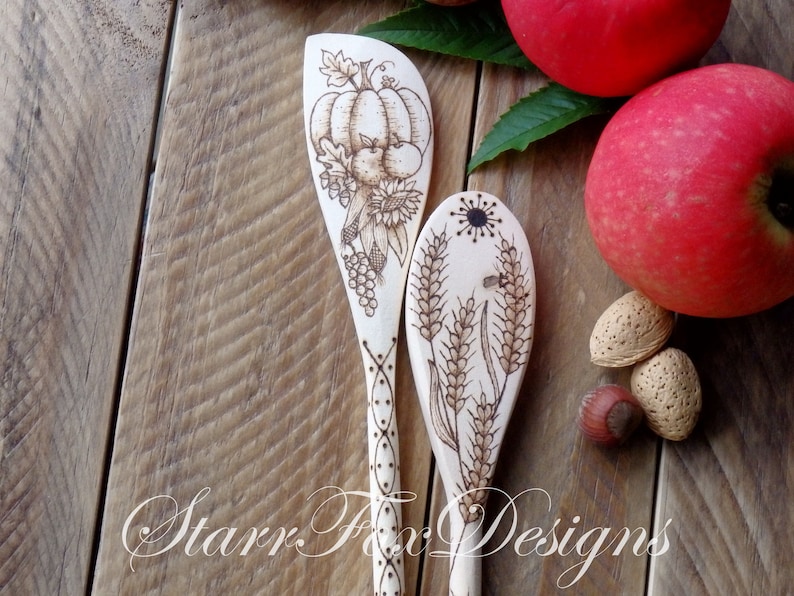 Harvest Design Wood Burned Kitchen Utensils Pyrography - Etsy