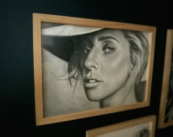 portrait de Lady Gaga / portrait/ graphite/ lady gaga/ fait main/ au crayon