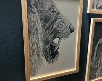 portrait au graphite de Lion/ portrait/ graphite/ déco/ cadeau