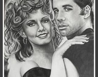 portrait de Grease au graphite/ portrait/ Grease/ cadeau/ déco/graphite/ fait main