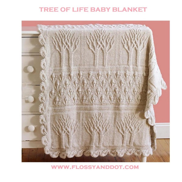 Vintage Pattern Knitted Tree of Life Baby Throw Blanket PDF Download.
