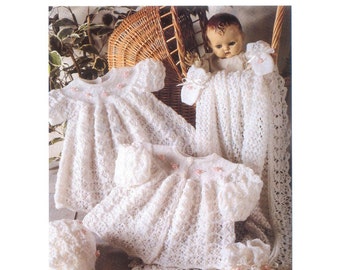 Vintage Schnittmuster Baby Set Gestrickte Babyausstattung Matinee Mantel Kleid Bonnet Bootees Fäustlinge und Schal PDF Download