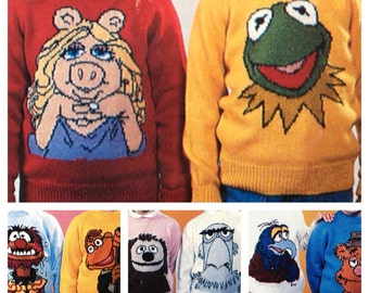 Vintage Pattern The Muppets Jumpers, adults and childrens Knitting Patterns PDF Download