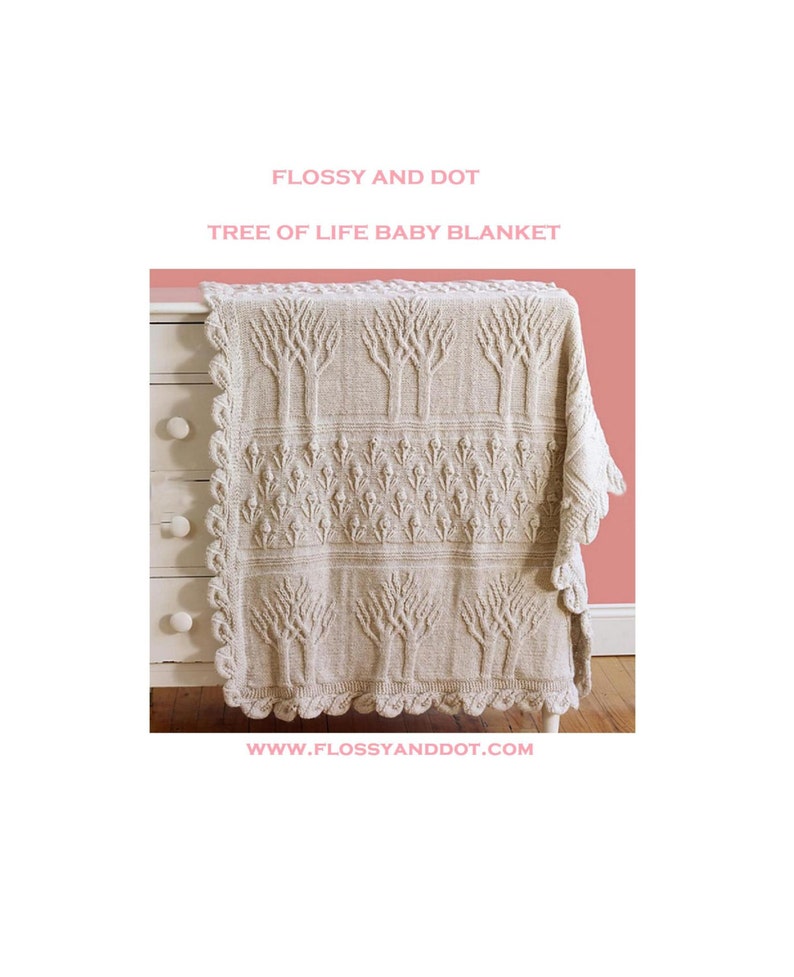Vintage Pattern Knitted Tree of Life Baby Throw Blanket PDF Download