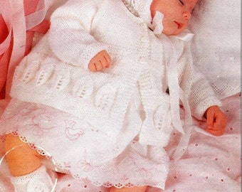 Vintage Pattern Baby set Knitted Matinee Coat Bonnet and Bootees PDF Download