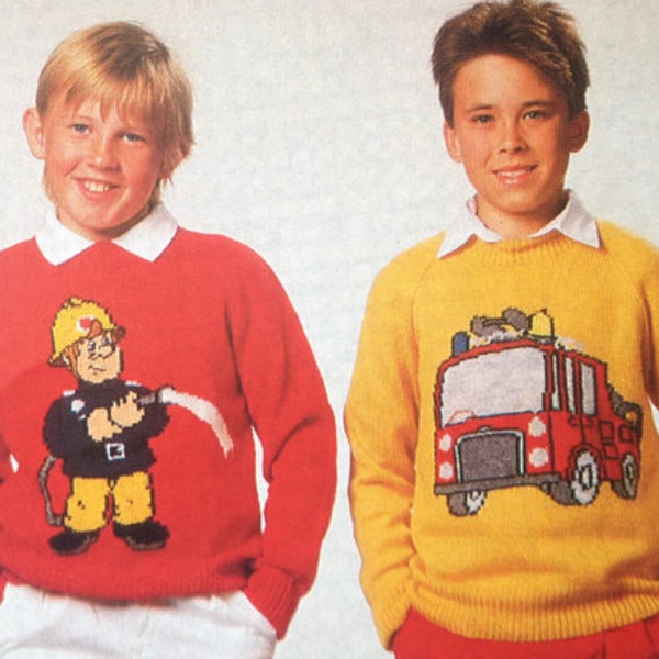 Vintage-Muster Feuerwehrmann Sam Pullover Erwachsene und Kinder Strickmuster PDF Download