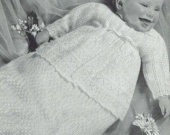 Vintage Pattern Baby Knitted Christening Dress and matching Matinee Coat and Lacy short dress PDF Download