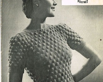 Vintage 1950's Ladies Jumper Knitting Pattern Long or Short Sleeve PDF Download.