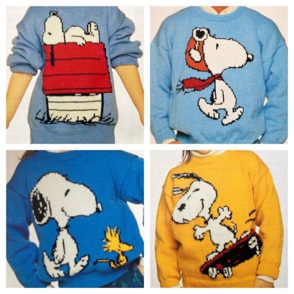 Vintage Pattern Snoopy knitting pattern for children and adults jumpers PDF Download