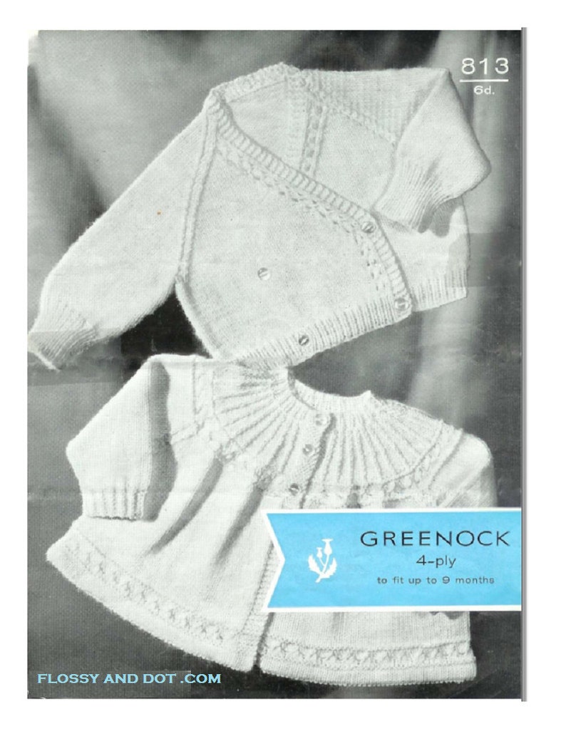 Vintage Pattern Greenock Knitted Raglan Crossover and Coat with round yoke PDF Download image 1