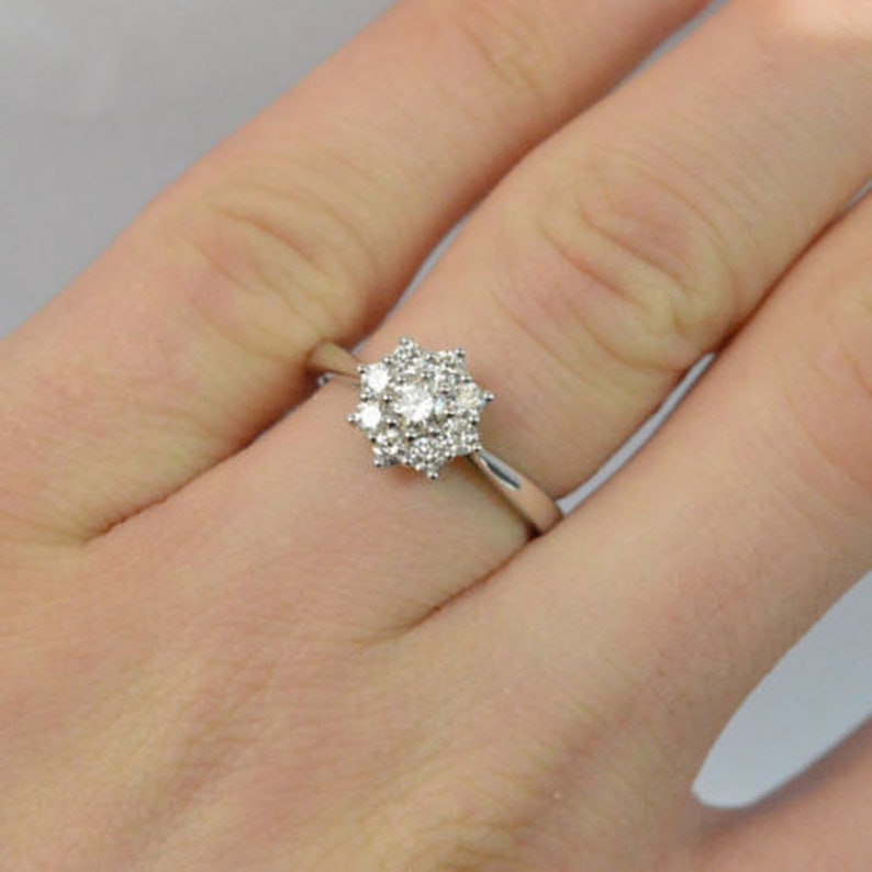 Gift for her CZ Diamond Cluster Ring Wedding Engagement Ring Gold Ring Floral Rings Sterling Silver Rings Promise Ring Dainty Ring